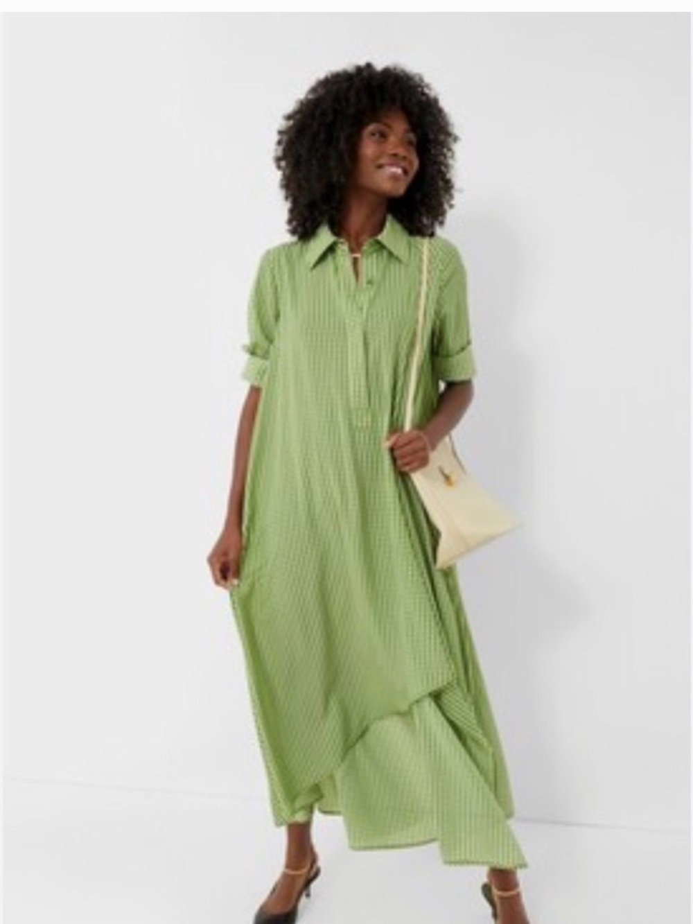 Tuckernuck Olive-Green Asymmetrical Shirt Maxi Dress M